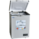 Congélateur coffre WEST BD-130IX 130L inox ouvert montrant l'intérieur blanc et les compartiments de rangement